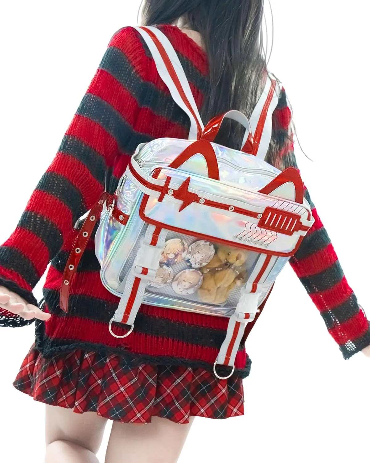 Ita Bag Electronic Cat Cotton Doll Large Capacity Shoulders (Black × purple)
