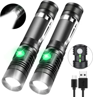iToncs Rechargeable Flashlight, Pocket-Sized Torch with Super Bright High Lumens LED, Water Resistant, Zoomable, LED Tactical Flashlights with Clip, 4 Modes for Camping Hiking and Emergency(2 Pack)