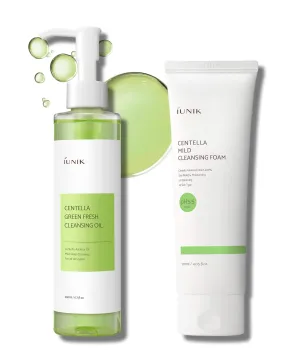 IUNIK Centella Asiatica Cleansing Oil Gentle Makeup Sunscreen Remover & Mild Foaming Facial Cleanser pH-balancing Moisturizing for Dry Oily Sensitive Skin Double Cleansing Kit Korean Skincare