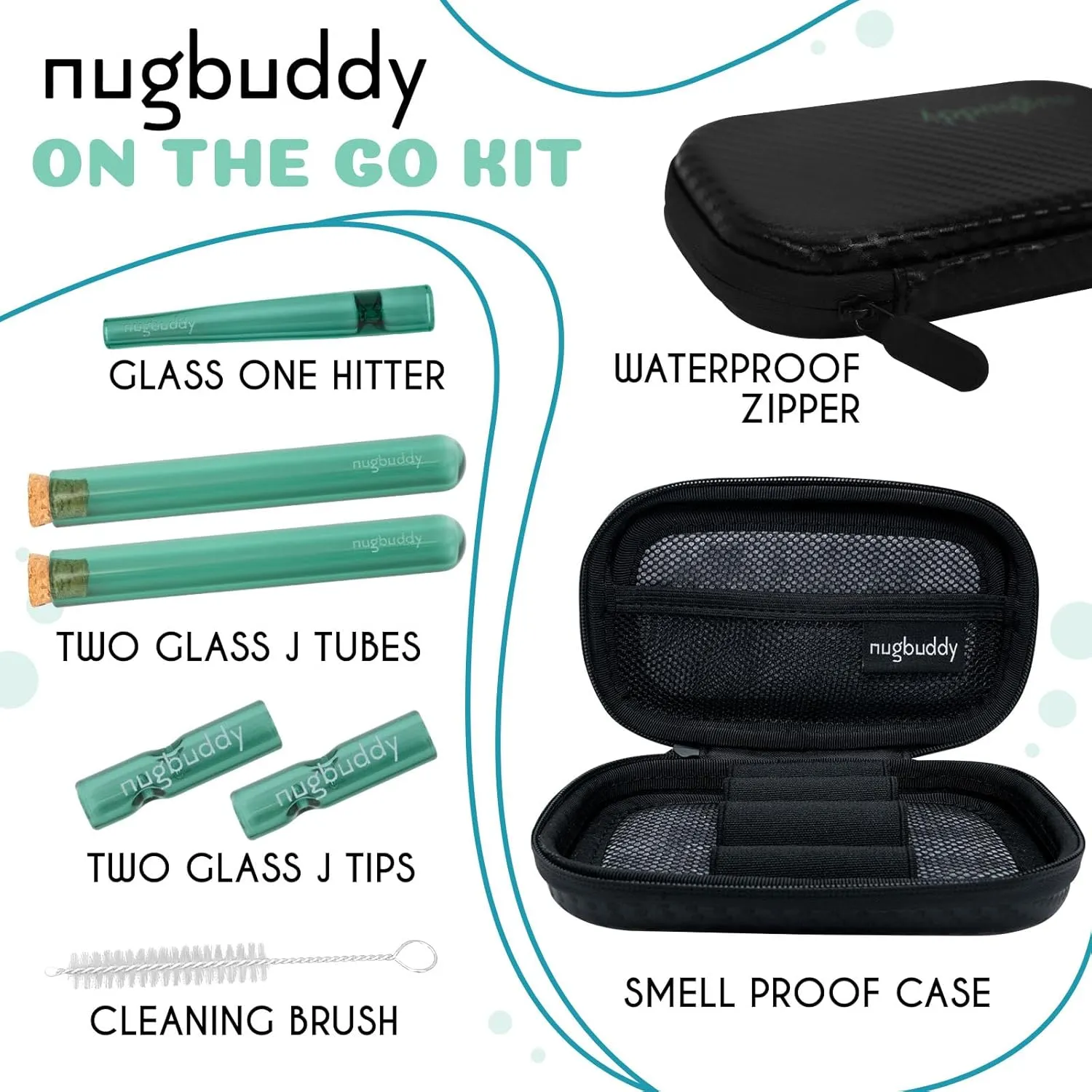 J-Kit - On The go Travel Case Accessory, Carbon Lining - Water Resistant Case - Glass Accessories with included Tubes, Tips, and More (Green)