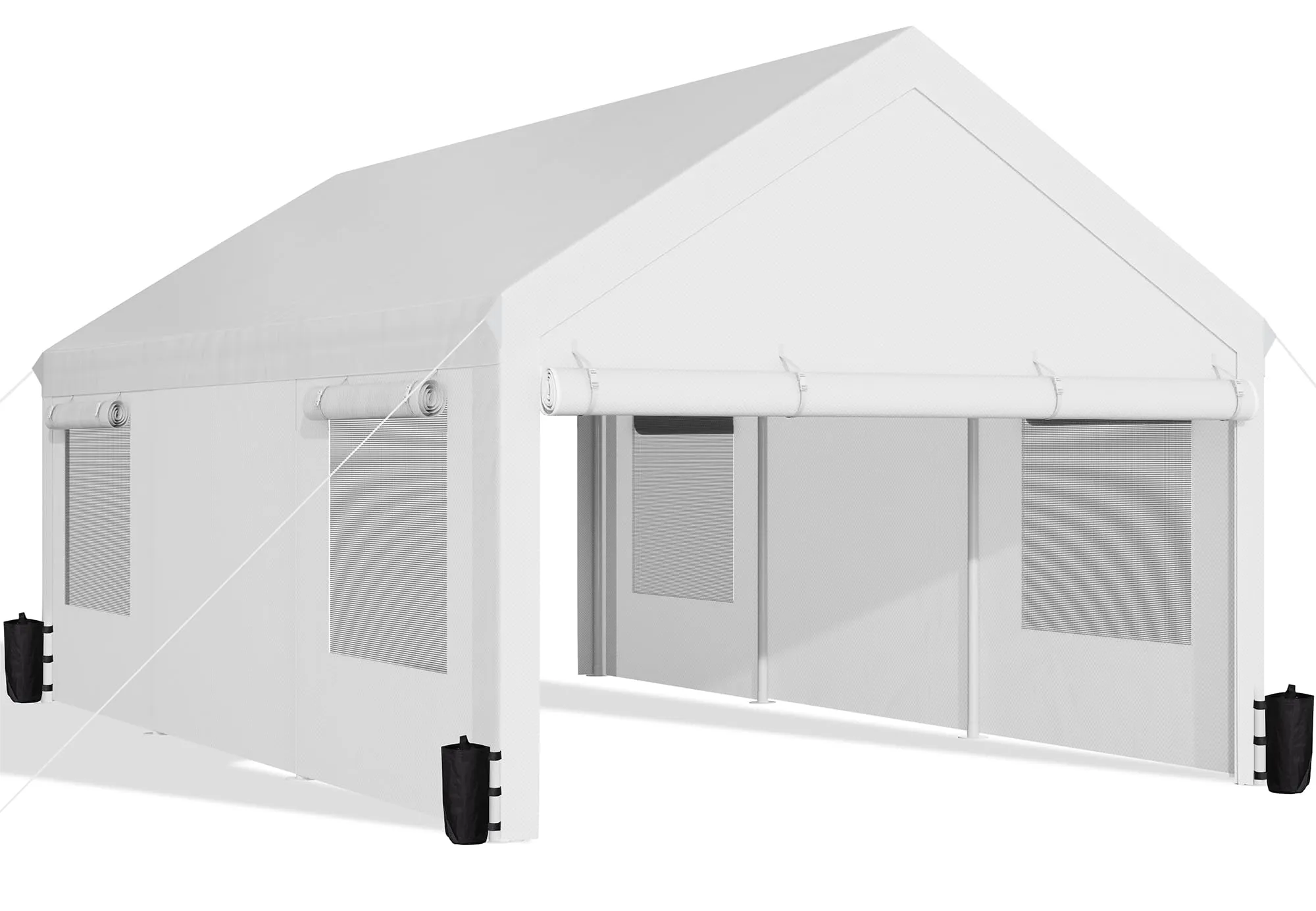 JAMFLY Carport, 12x20 ft Heavy Duty Carport with Roll-up Windows, Portable Garage with Removable Sidewalls & Doors, Car Canopy with Sandbags and All-Season Tarp for Car Boat Truck Motorcycle