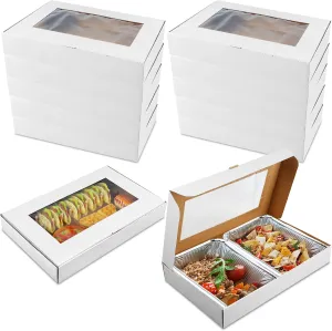Janlaugh 10 Pack Catering Corrugated Box 21 x 13 x 3 Inch Food Delivery Container Full Pan Corrugated with Window Secure Stackable Cardboard Food Boxes for Takeout Delivery