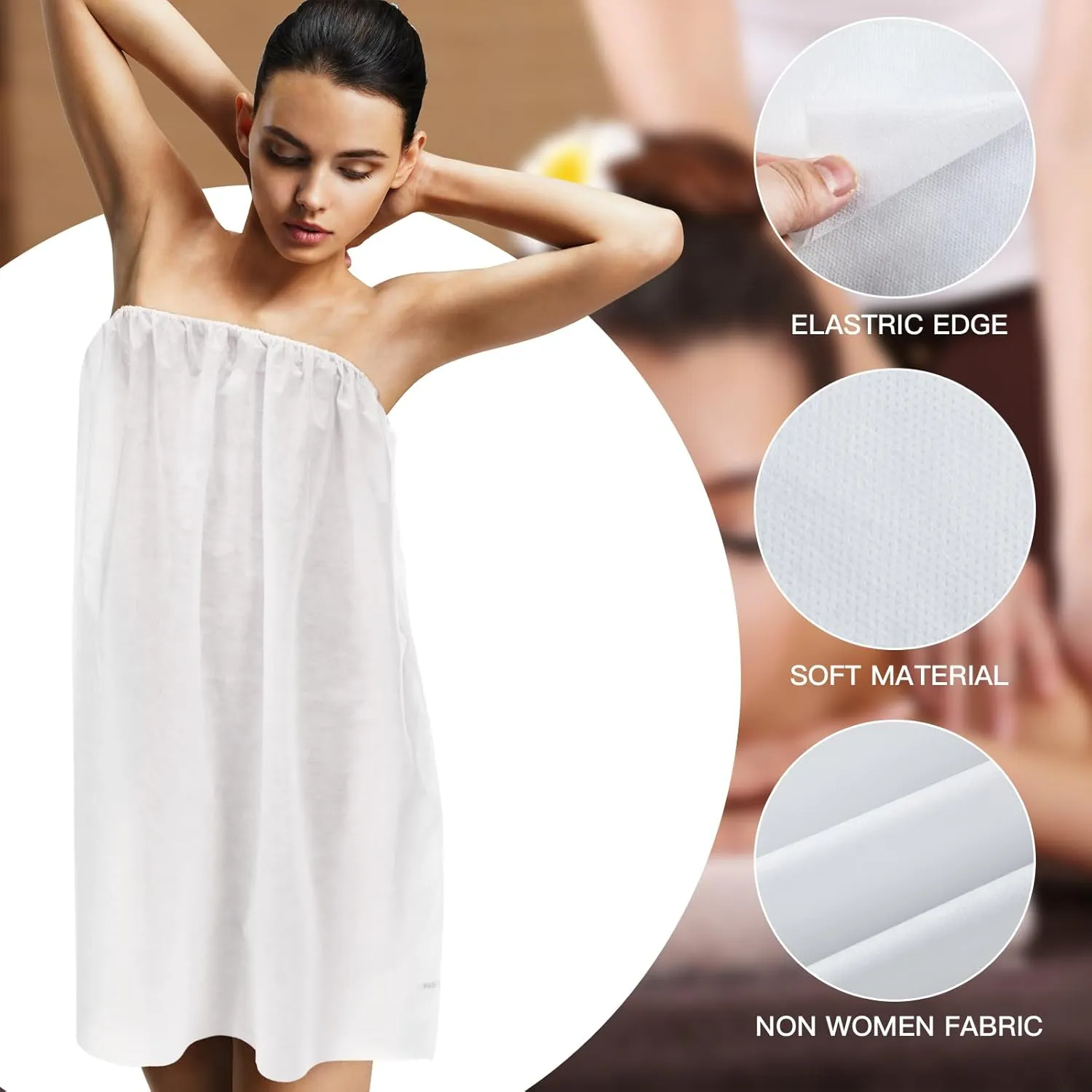 Janmercy 16 Pcs Disposable Spa Wraps for Women with Adjustable Closure Non Woven Towel Sweat Steaming Salon Bathrobe(White)