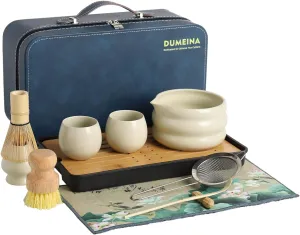 Japanese Matcha Set,12 Pcs Matcha Kit Set,With 2 Cups and 1 Leather Storage Bag,15 OZ,Complete Travel Matcha Tea Set,Perfect Matcha Kit for Matcha Tea Ceremony (qw-beige)