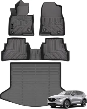 Jenofa-Floor Mats & Cargo Liner for Mazda CX-5 2017-2022 All Weather Car Mats Set Custom Fit CX5 Full Set Non-Slip Waterproof Durable Floor Liners for 2021 Mazda CX5 Accessories Black