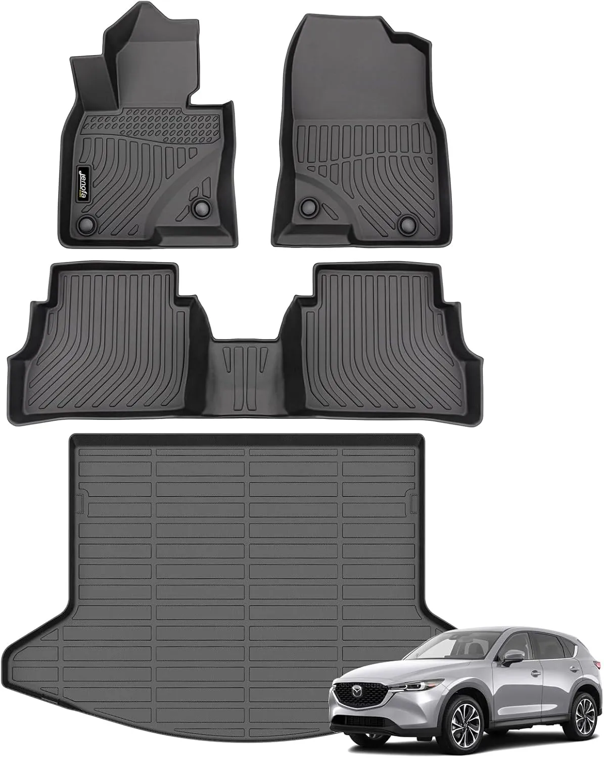 Jenofa-Floor Mats & Cargo Liner for Mazda CX-5 2017-2022 All Weather Car Mats Set Custom Fit CX5 Full Set Non-Slip Waterproof Durable Floor Liners for 2021 Mazda CX5 Accessories Black