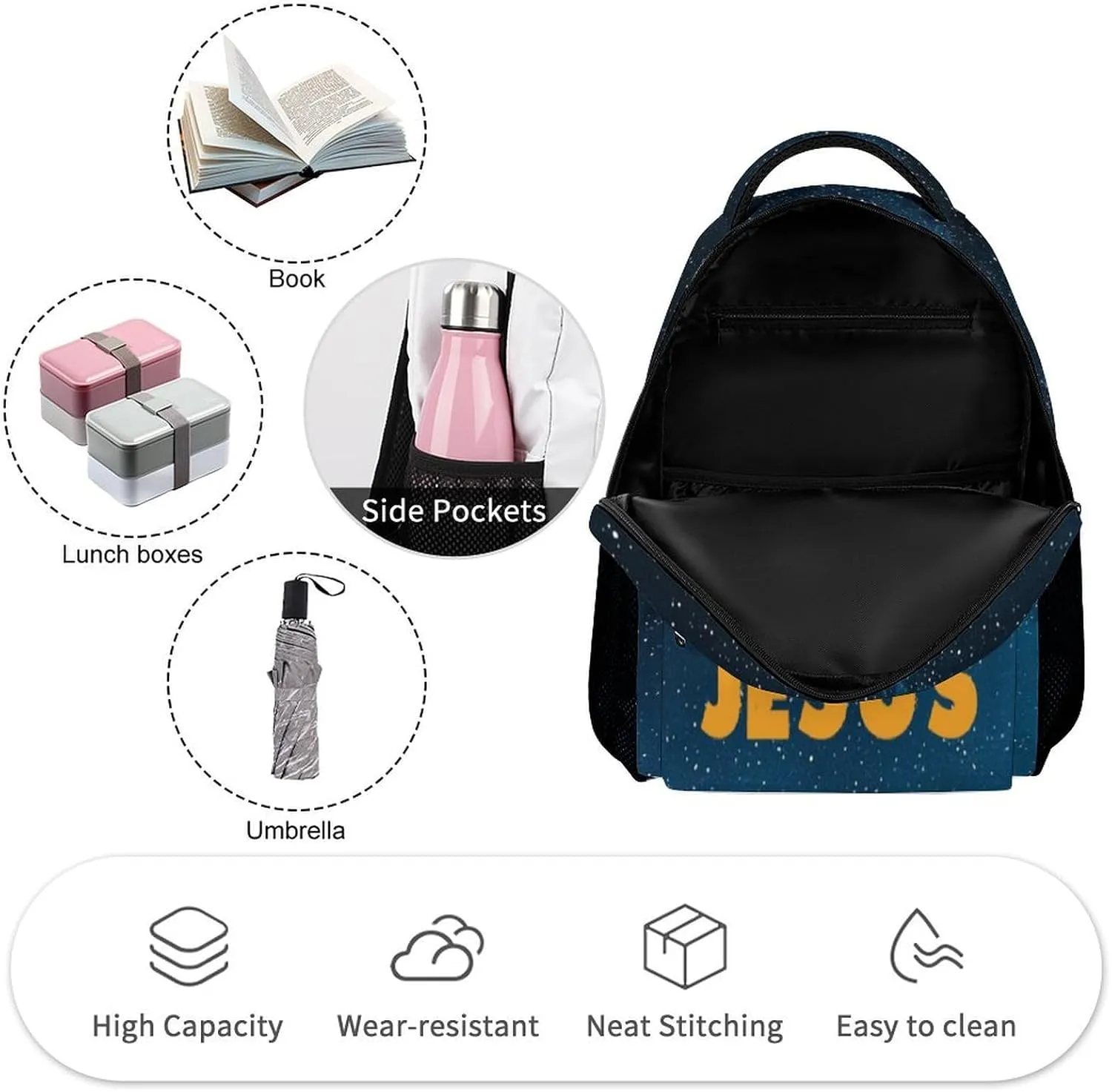 Jesus Catholic Backpack for Kids Girls Boys School, 16 Inches Divine Mercy Theme Bookbag, Adjustable, Lightweight, Large Capacity, Colorful Religious Christian Backpack