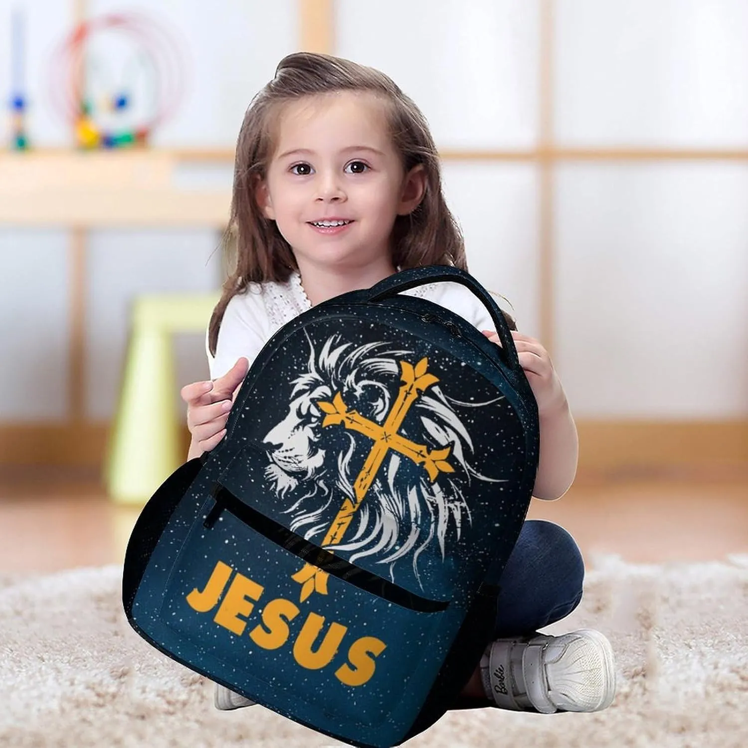 Jesus Catholic Backpack for Kids Girls Boys School, 16 Inches Divine Mercy Theme Bookbag, Adjustable, Lightweight, Large Capacity, Colorful Religious Christian Backpack