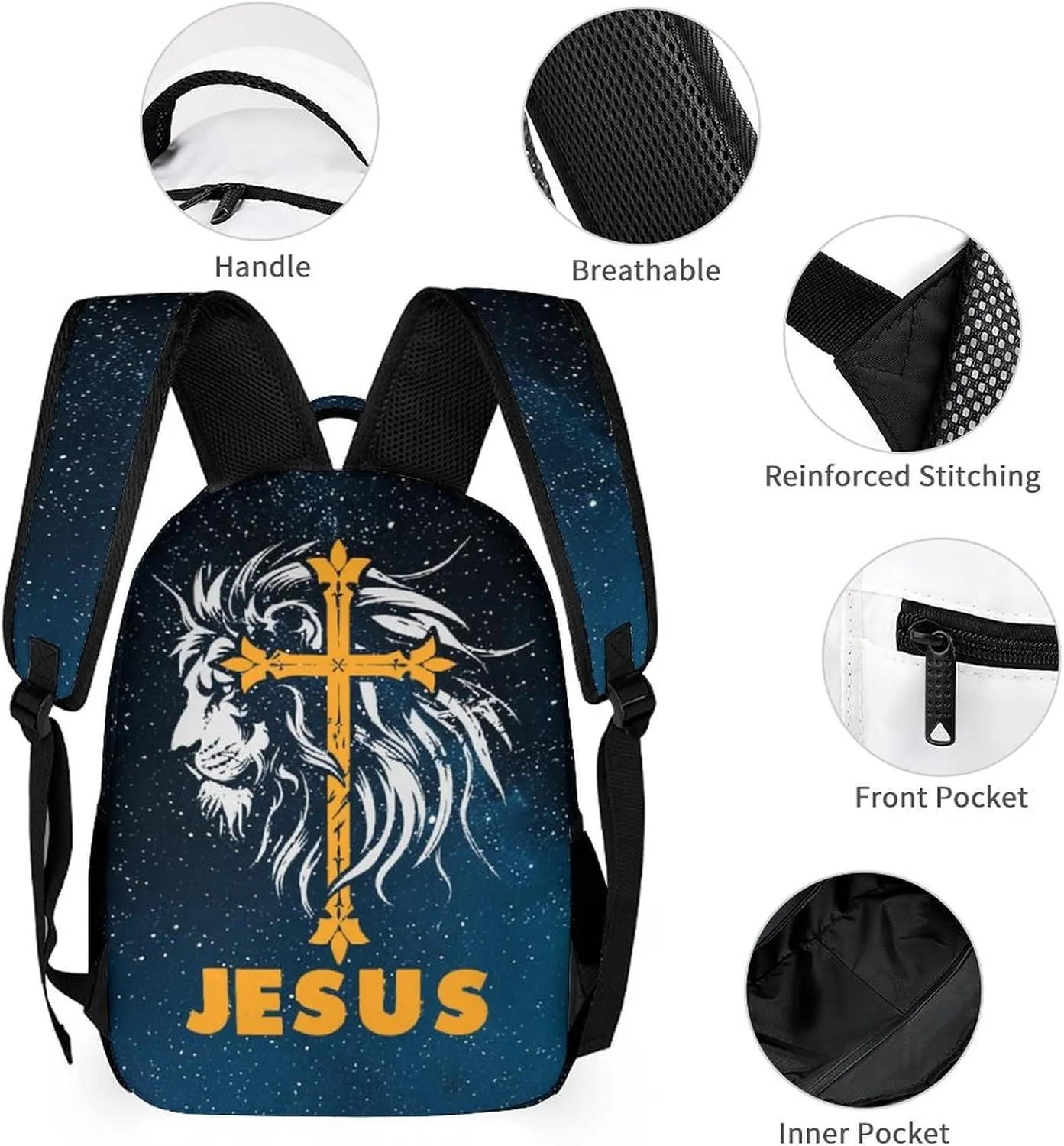 Jesus Catholic Backpack for Kids Girls Boys School, 16 Inches Divine Mercy Theme Bookbag, Adjustable, Lightweight, Large Capacity, Colorful Religious Christian Backpack