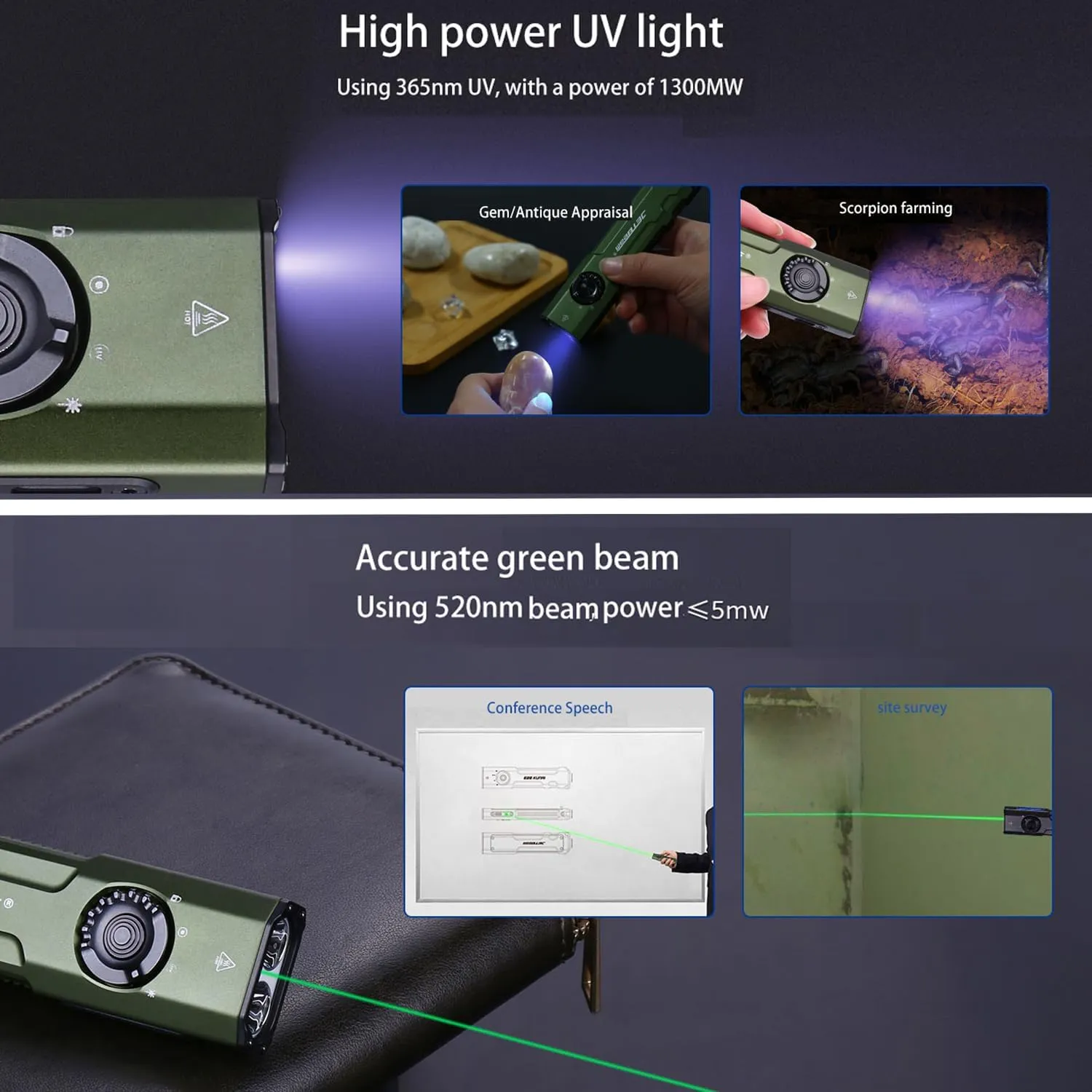 JETBeam E26 Pocket Flashlight,1800 Lumens USB C Rechargeable Flashlight,with Green Beam and 365nm Black Light UV Flashlight Combo,Triple Light Sources Perfect for Checking,Working,Home