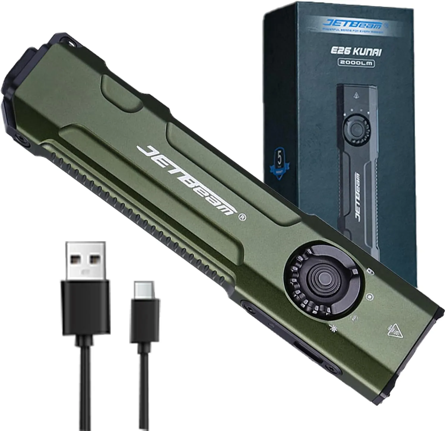 JETBeam E26 Pocket Flashlight,1800 Lumens USB C Rechargeable Flashlight,with Green Beam and 365nm Black Light UV Flashlight Combo,Triple Light Sources Perfect for Checking,Working,Home
