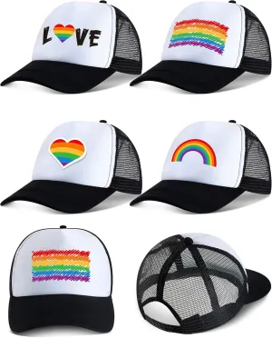 Jeyiour 4 Pcs Pride Trucker Hat Baseball LGBT Rainbow Hats for Men Women Rainbow Caps Lesbian Gay Mesh Cap for LGBTQ Gifts Golf Accessories