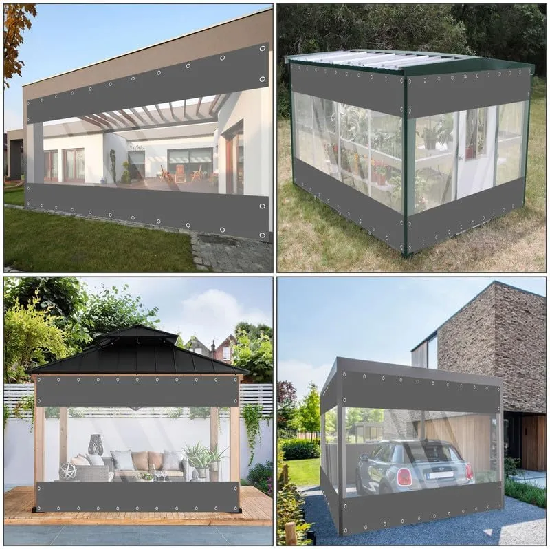 JIAN YA NA Clear Vinyl Curtains for Patio Enclosure, Heavy Duty Waterproof Anti-UV and Tear-Resistant Tarpaulin with Grommets, Weatherproof Panels for Porch, Pergola, Gazebo, Balcony, Outdoor