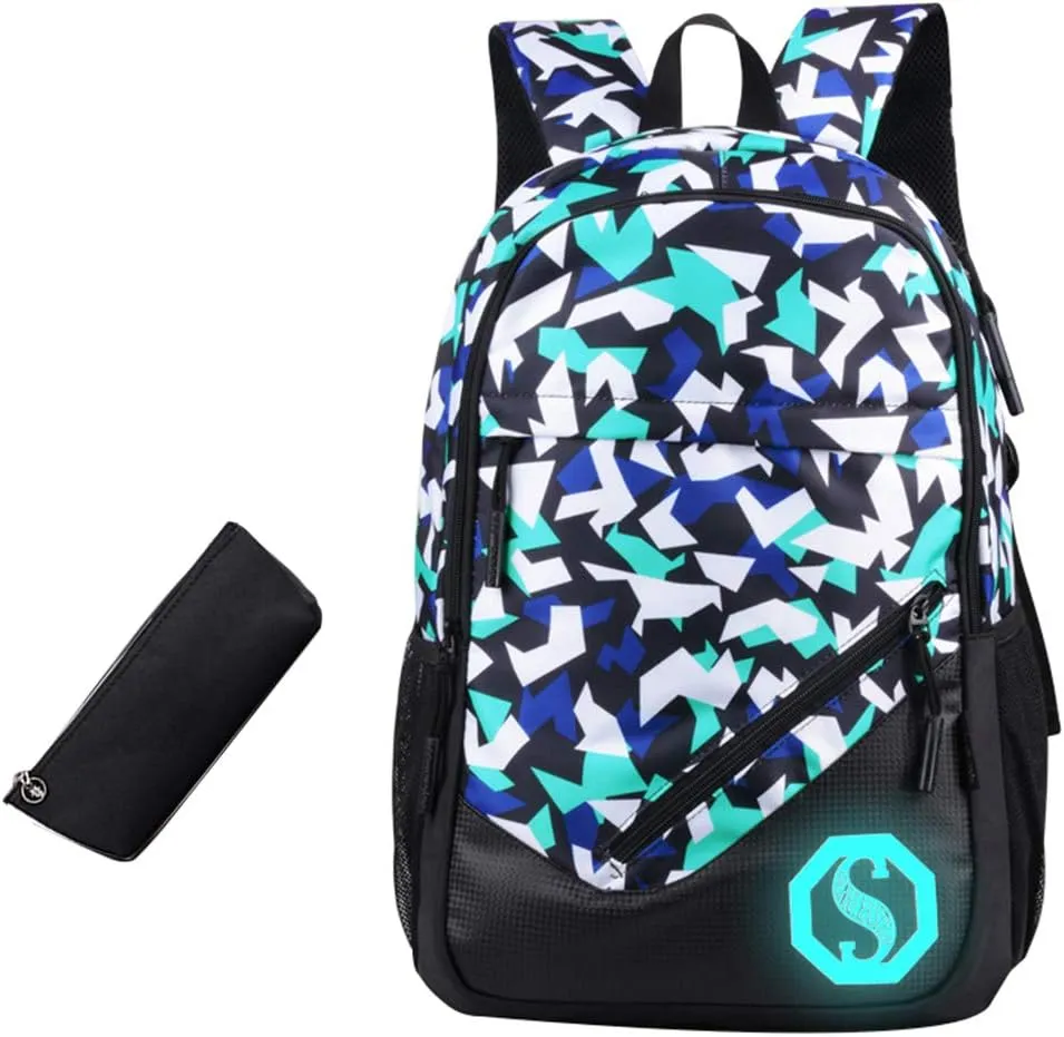 JiaYou Teenage Boy Girl Unisex 20L Multifunctional School Bag Backpack Set with Florescent Mark