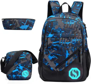 JiaYou Teenage Boy Girl Unisex 20L Multifunctional School Bag Backpack Set with Florescent Mark