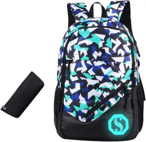 JiaYou Teenage Boy Girl Unisex 20L Multifunctional School Bag Backpack Set with Florescent Mark