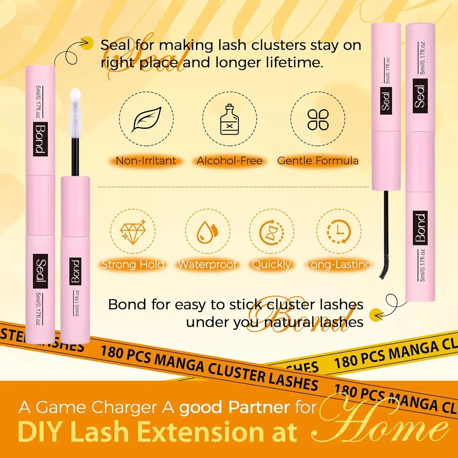 JIMIRE Natural Lash Clusters Kit Lash Extension Kit with Lash Bond and Seal 180Pcs Anime Eyelash Clusters D Curl Wispy Manga Lash Clusters 8-16MM Cluster Eyelash Extensions Kit Individual Lashes Pack