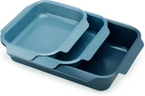 Joseph Joseph Nest Bakeware and Roasting Pan Set of 3, Stackable Oven Trays, Carbon Steel Baking Pans with Non-Stick Coating, Easy-Pull Handles, Organized Kitchen Storage
