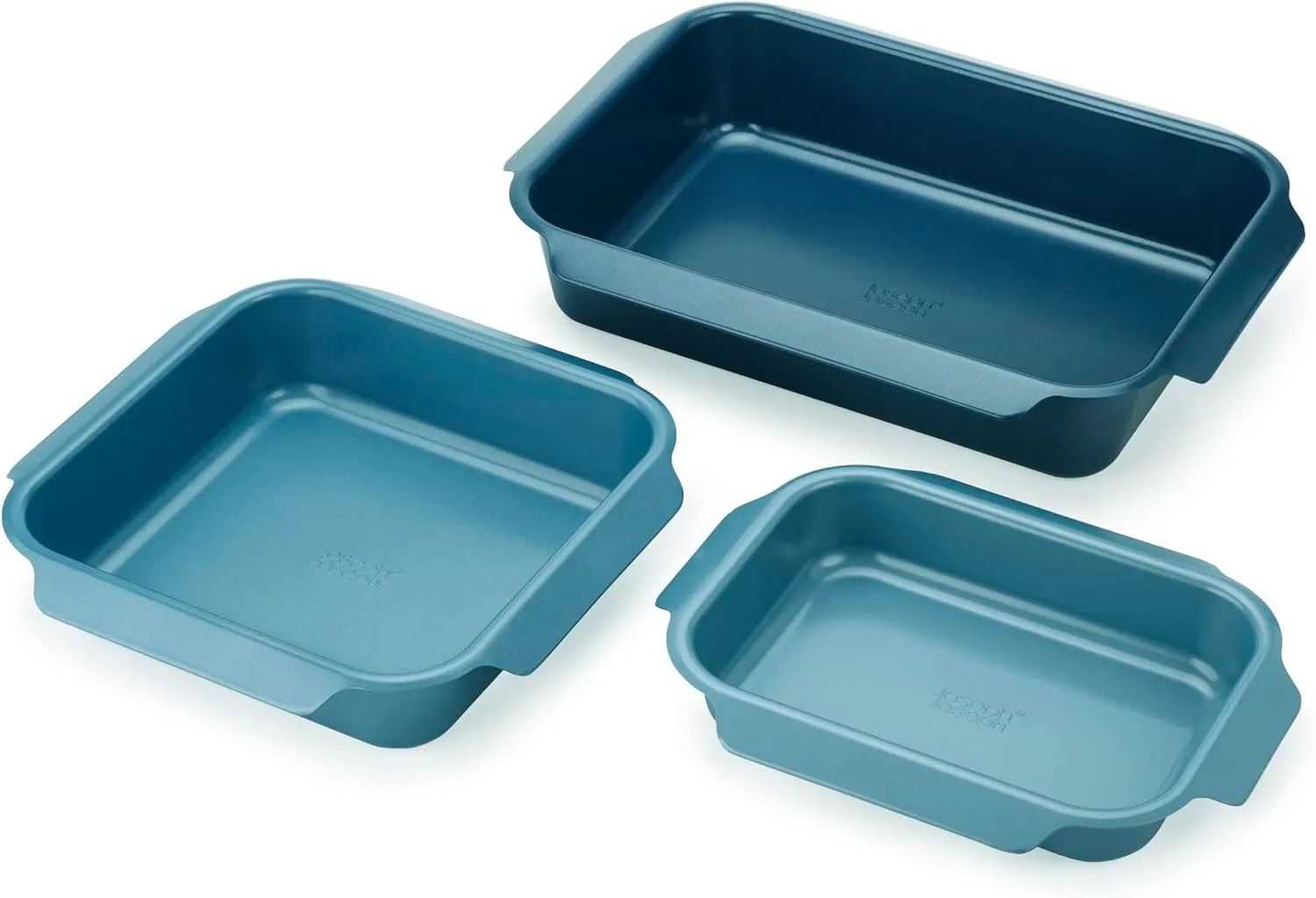 Joseph Joseph Nest Bakeware and Roasting Pan Set of 3, Stackable Oven Trays, Carbon Steel Baking Pans with Non-Stick Coating, Easy-Pull Handles, Organized Kitchen Storage