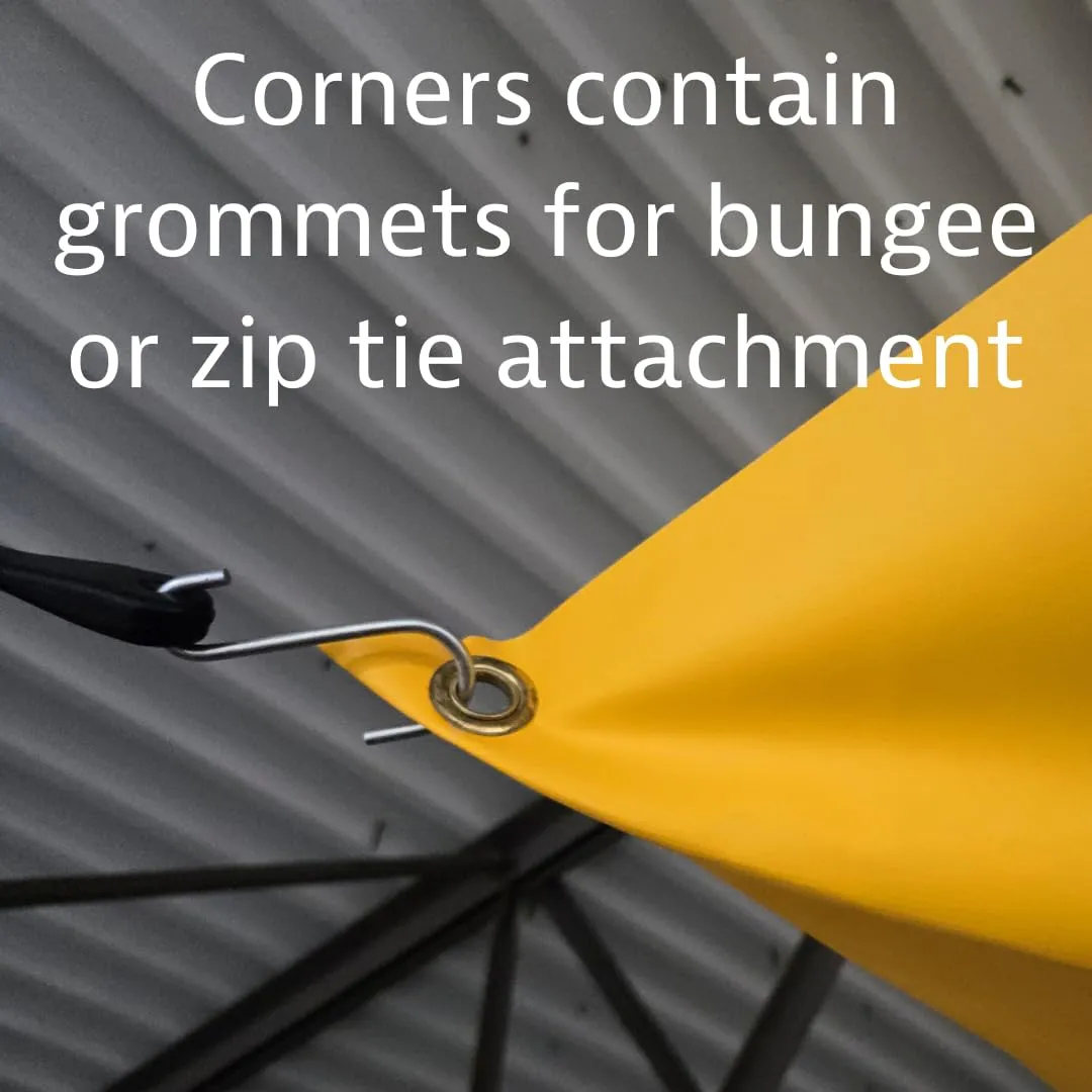 Justrite Ceiling Leak Diverter Tarp with Hose Connection and Corner Grommets, 5' x 5' Puncture-Resistant and Watertight PVC-Coated Fabric, for Temporary Leak Fix, Made in The USA, Yellow, 28300