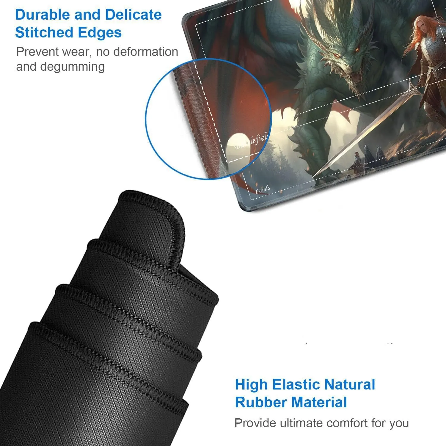 JVGFYNKL for TCG Playmat, Playmat with Zones, 24x14 in Non-Slip Rubber for MTG Playmat with Drawstring Travel Pouch and 6 Dice, Dragon's 2 for MTG Mat, Card Game Playmats