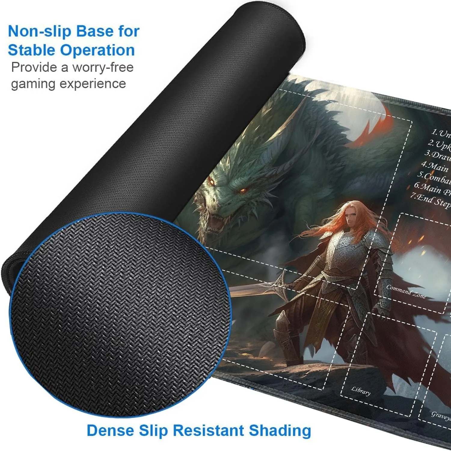 JVGFYNKL for TCG Playmat, Playmat with Zones, 24x14 in Non-Slip Rubber for MTG Playmat with Drawstring Travel Pouch and 6 Dice, Dragon's 2 for MTG Mat, Card Game Playmats