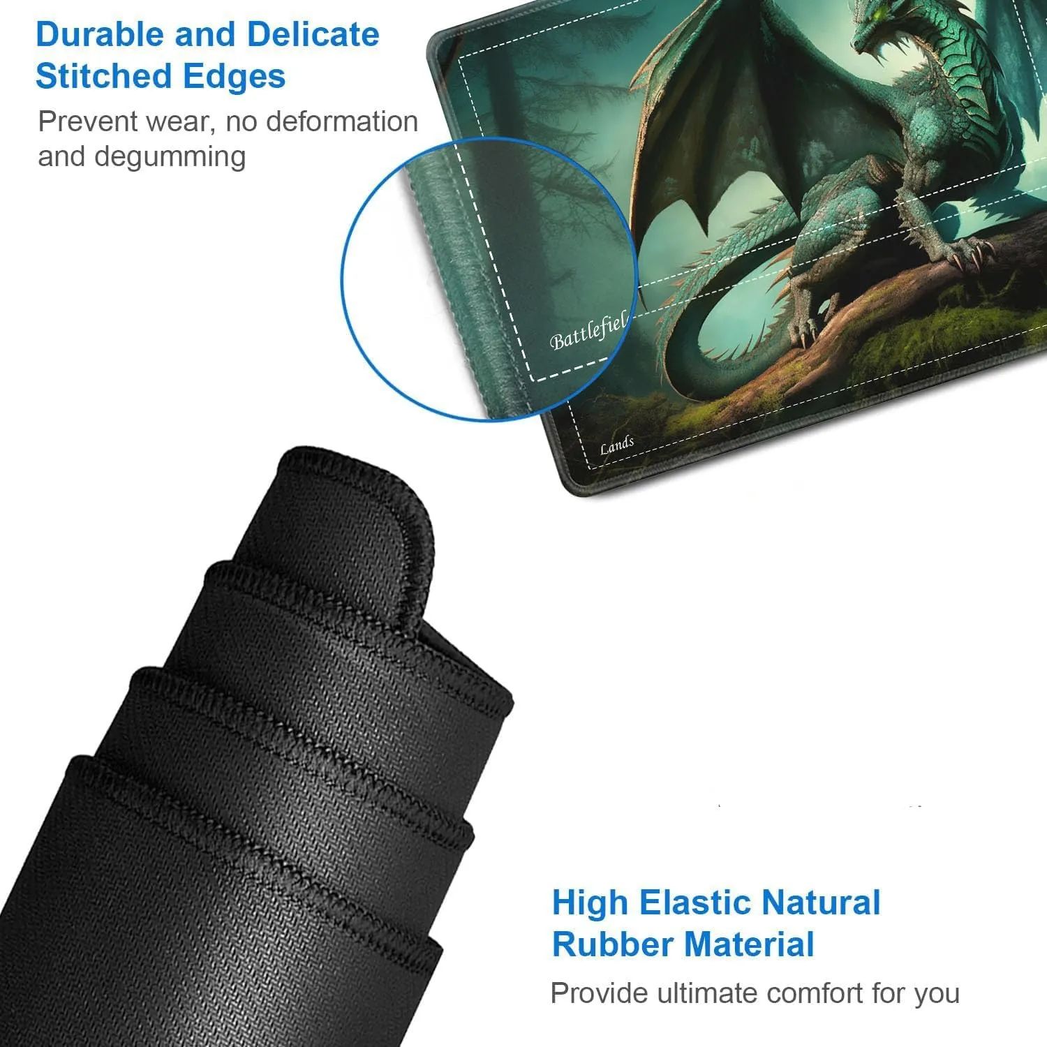 JVGFYNKL for TCG Playmat, Playmat with Zones, 24x14 in Non-Slip Rubber for MTG Playmat with Drawstring Travel Pouch and 6 Dice, Forest Green Dragon for MTG Mat, Card Game Playmats