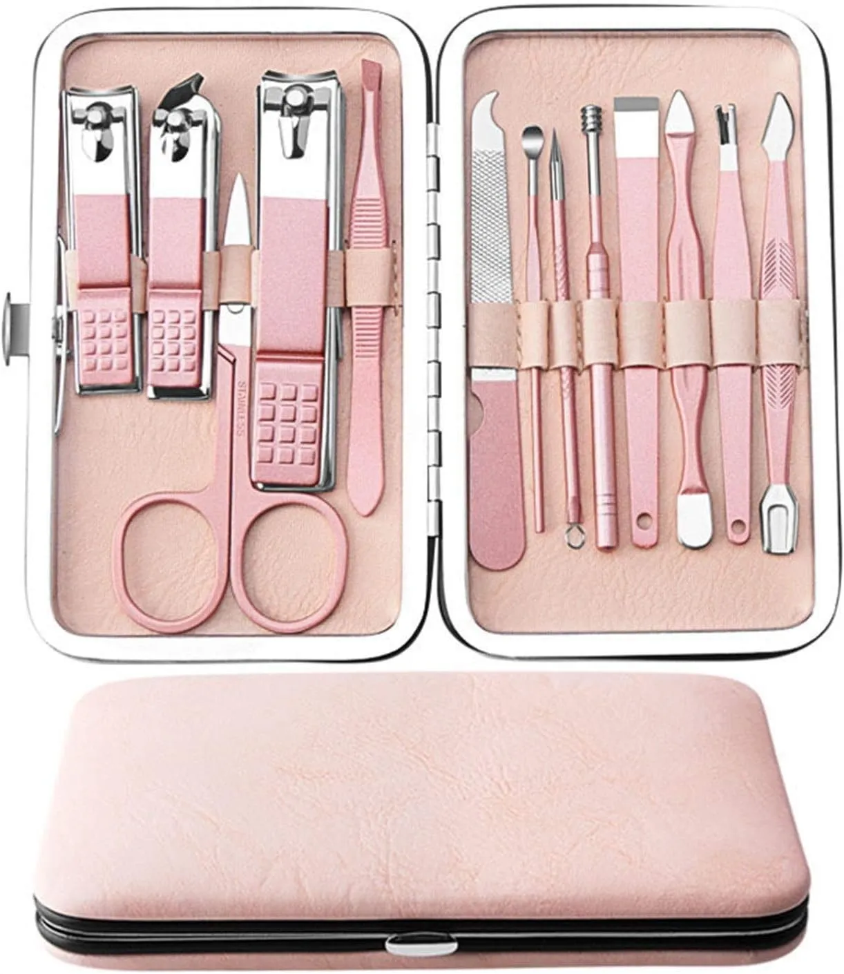 KANUZ Rose Gold Professional Manicure Set Stainless Steel Pedicure Set,Nose Hair Scissors,Eyebrow Razor Family Foot Hand Care Set (Color : 13pcs)