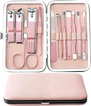 KANUZ Rose Gold Professional Manicure Set Stainless Steel Pedicure Set,Nose Hair Scissors,Eyebrow Razor Family Foot Hand Care Set (Color : 13pcs)