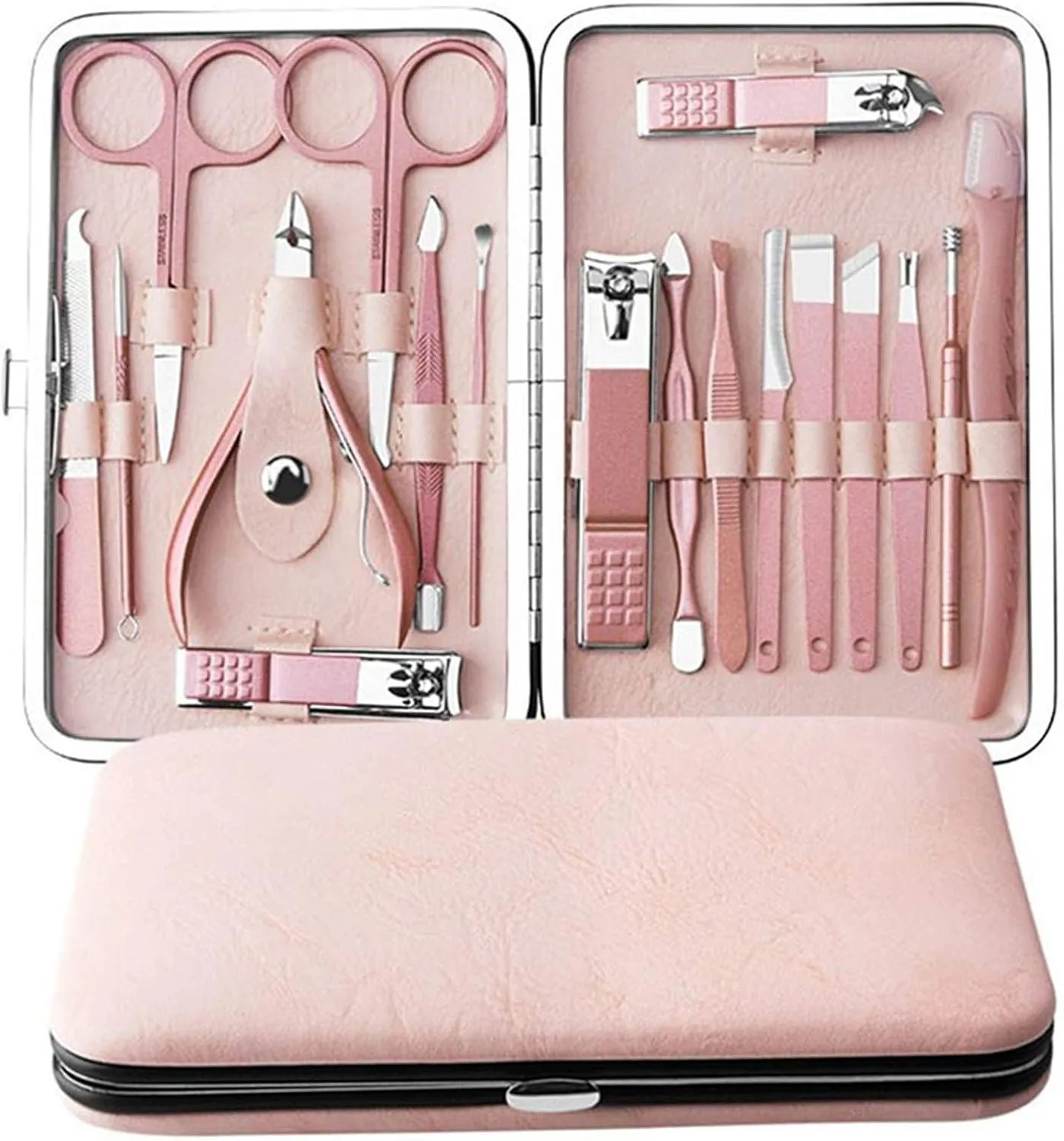 KANUZ Rose Gold Professional Manicure Set Stainless Steel Pedicure Set,Nose Hair Scissors,Eyebrow Razor Family Foot Hand Care Set (Color : 13pcs)