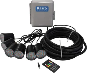 Kasco RGB LED Lighting 6 Fixtures for 2-3 HP Units – Runs on 24V DC at 5W per Fixture | 3 Rhythmic Sequencing Patterns with 100 ft Power Cord | RGB Fountain Decor Lights (Fountain NOT Included)