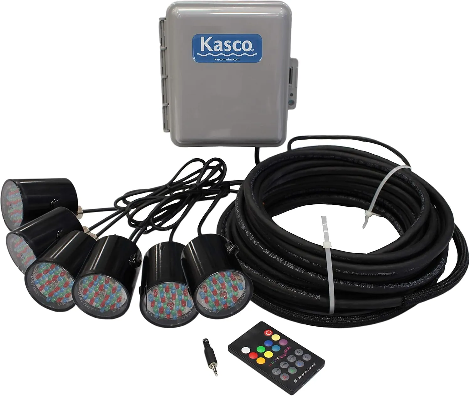 Kasco RGB LED Lighting 6 Fixtures for 2-3 HP Units – Runs on 24V DC at 5W per Fixture | 3 Rhythmic Sequencing Patterns with 100 ft Power Cord | RGB Fountain Decor Lights (Fountain NOT Included)