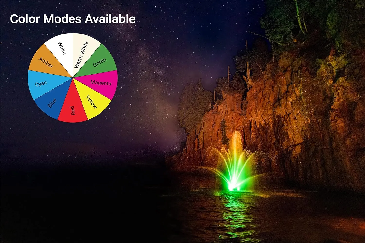 Kasco RGB LED Lighting 6 Fixtures for 2-3 HP Units – Runs on 24V DC at 5W per Fixture | 3 Rhythmic Sequencing Patterns with 100 ft Power Cord | RGB Fountain Decor Lights (Fountain NOT Included)