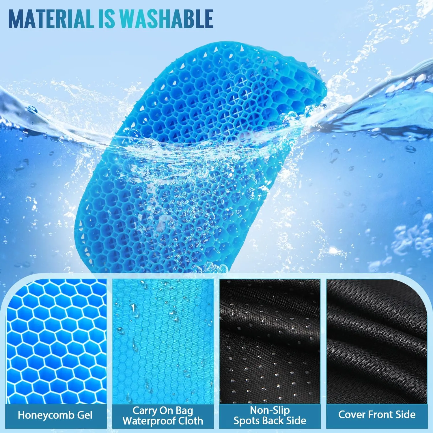 Kayak Seat Cushion with Storage Bag, Anti Slip Gel Waterproof Thick Kayak Seat Pad Enhanced Boat Canoe Seat Cushion, Sit in Kayak, Office Chair, Car, Kayak Accessories Fishing Cushion, Blue