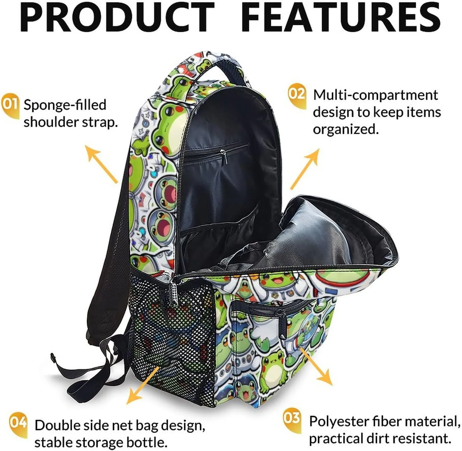 Kids Backpack, Cute Frog Bookbag for Preschool Elementary Kindergarten, Kids Back to School Gift, Boys Girls Schoolbag for School Travel Hiking