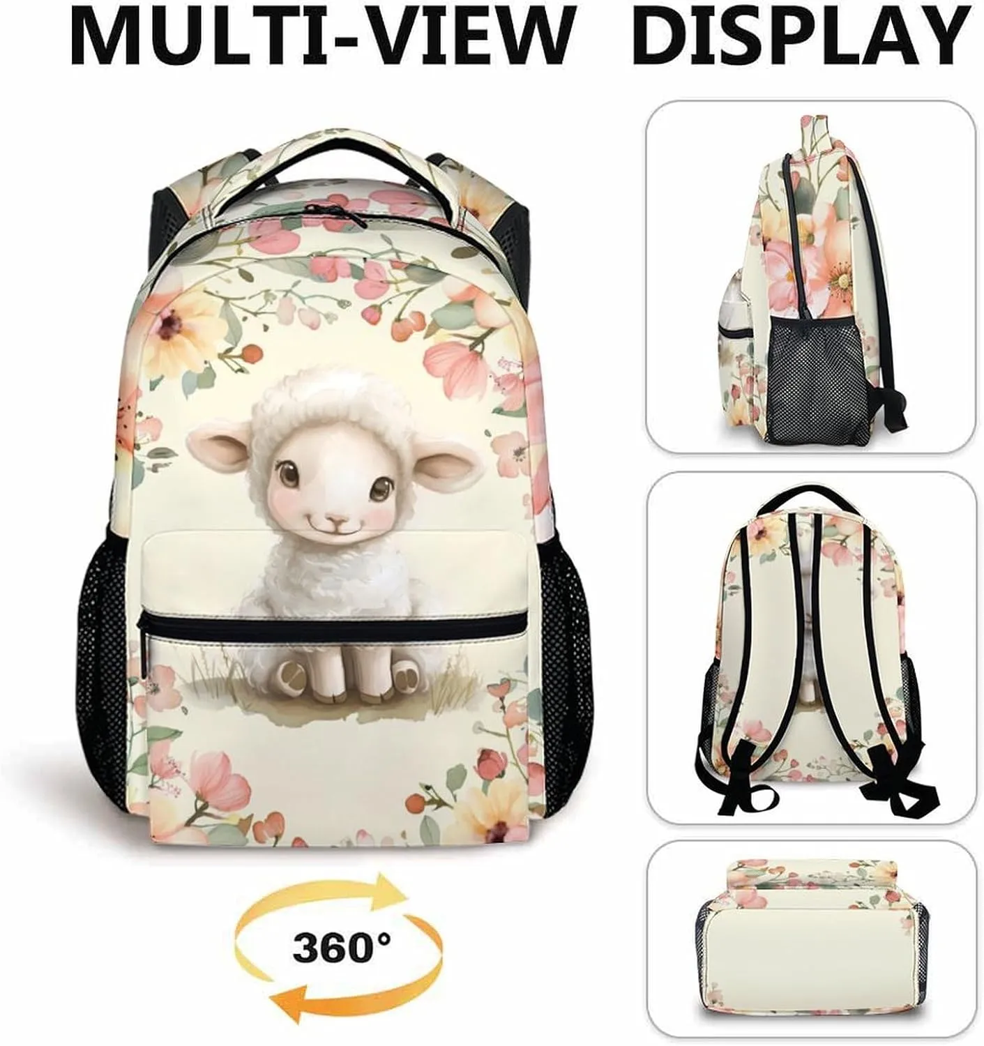 Kids Backpack, Cute Sheep Book Bag, Girls Schoolbag for Gift, 17 Inch Large Capacity Bookbag for Preschool Elementary Kindergarten School Travel