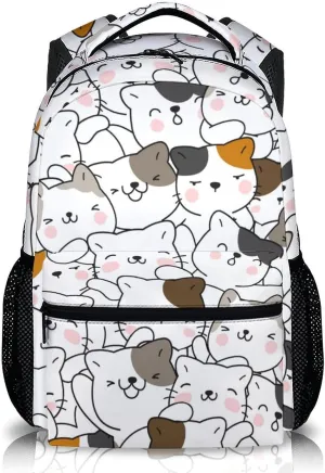 Kids Backpack for Girls Boys 3-10, Cute Cat Schoolbag, Gift for Girls, 17 Inch Student Bookbag for Preschool Elementary Kindergarten