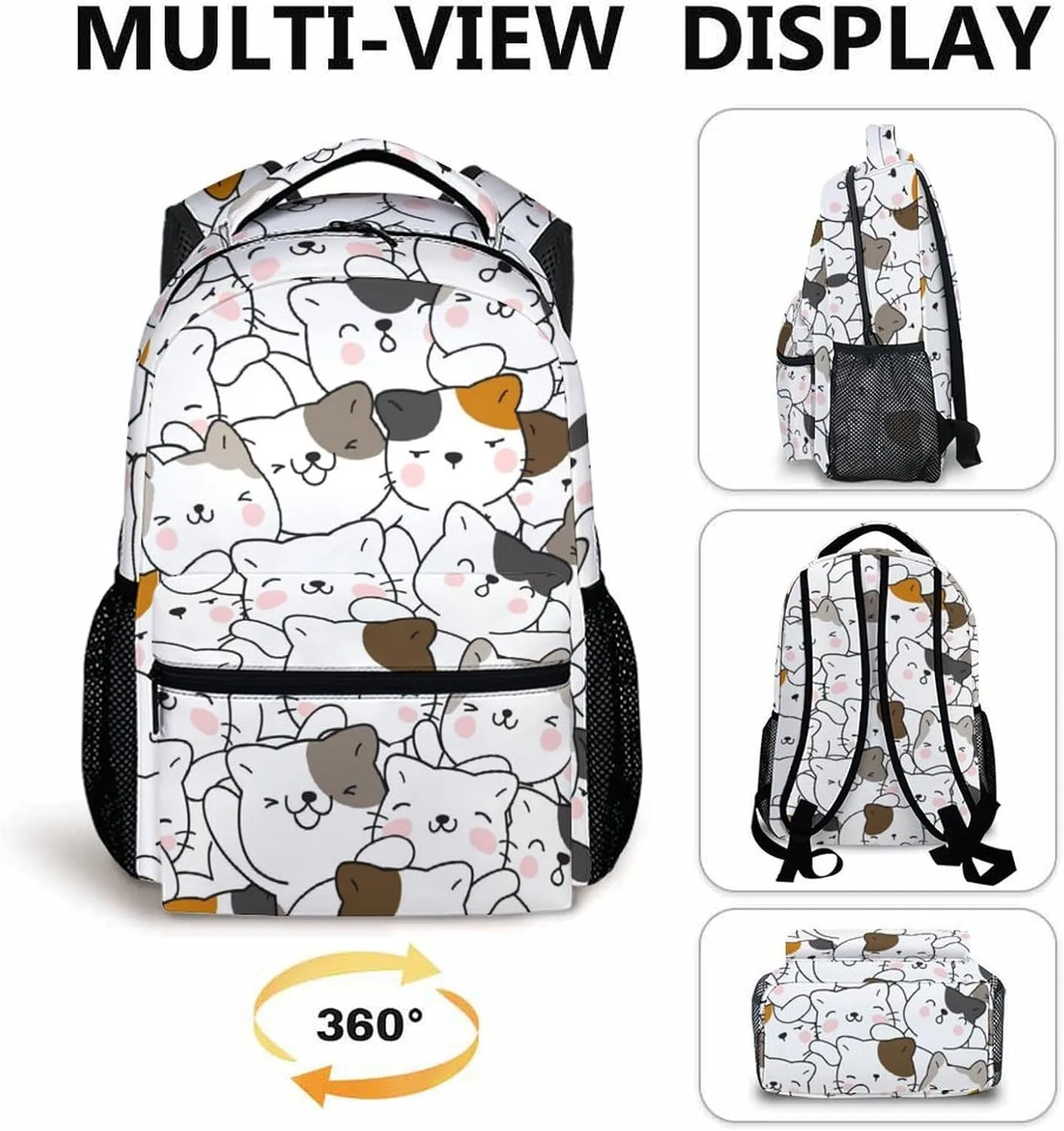 Kids Backpack for Girls Boys 3-10, Cute Cat Schoolbag, Gift for Girls, 17 Inch Student Bookbag for Preschool Elementary Kindergarten