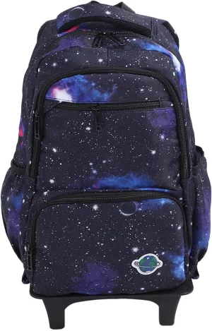 Kids Rolling Bag, Large Capacity Multi Layer Breathable Wheeled Trolley Backpack with 2 Wheels Fabric PVC Wheels Aluminum Alloy Rod Ample Storage Space Schoolbag