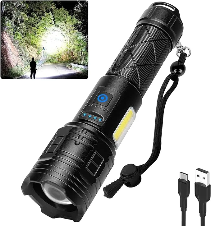 KINGCAESAR Rechargeable Flashlights High Lumens, 990000 Lumens Super Bright Flashlight, 7 Modes LED Flashlight, IPX7 Waterproof, Powerful Flash Light for Home, Camping