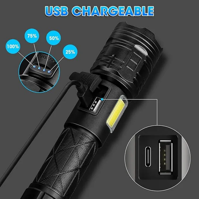 KINGCAESAR Rechargeable Flashlights High Lumens, 990000 Lumens Super Bright Flashlight, 7 Modes LED Flashlight, IPX7 Waterproof, Powerful Flash Light for Home, Camping