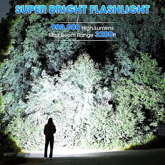 KINGCAESAR Rechargeable Flashlights High Lumens, 990000 Lumens Super Bright Flashlight, 7 Modes LED Flashlight, IPX7 Waterproof, Powerful Flash Light for Home, Camping