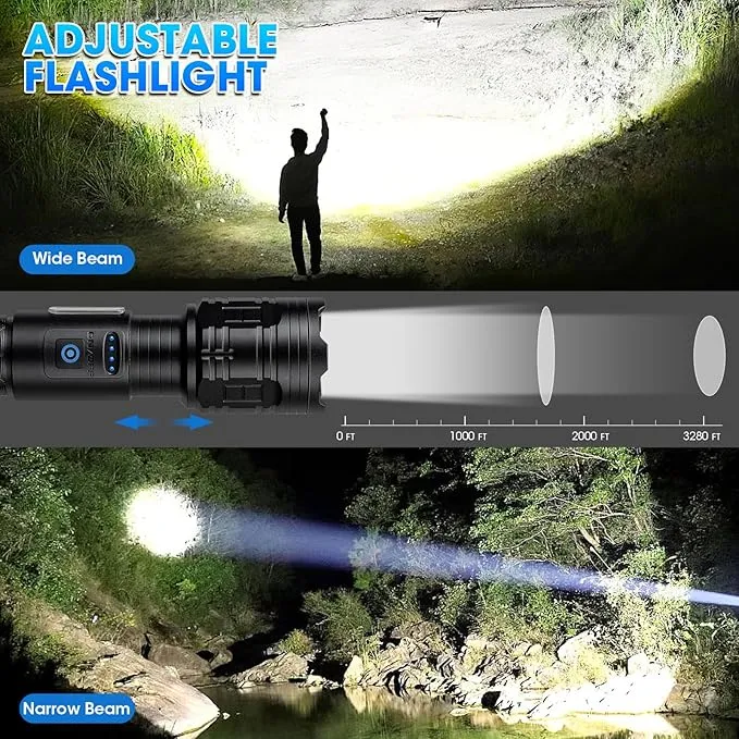KINGCAESAR Rechargeable Flashlights High Lumens, 990000 Lumens Super Bright Flashlight, 7 Modes LED Flashlight, IPX7 Waterproof, Powerful Flash Light for Home, Camping