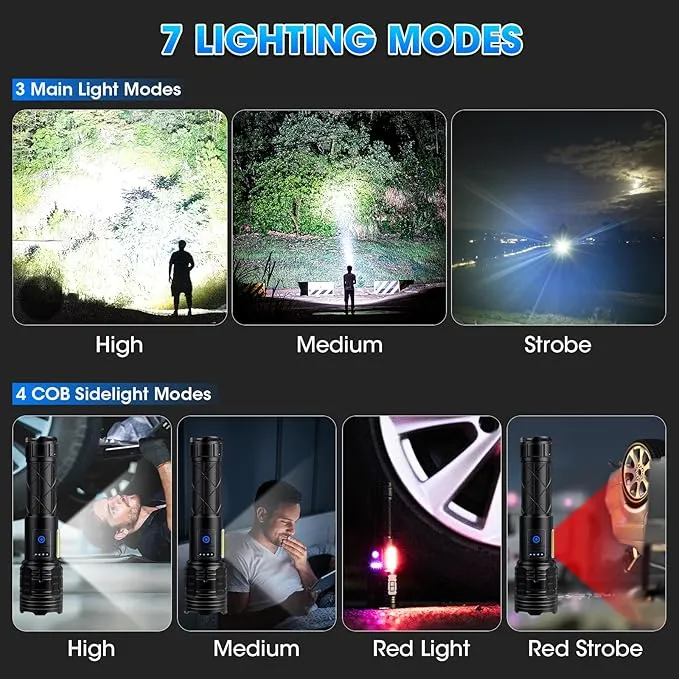 KINGCAESAR Rechargeable Flashlights High Lumens, 990000 Lumens Super Bright Flashlight, 7 Modes LED Flashlight, IPX7 Waterproof, Powerful Flash Light for Home, Camping