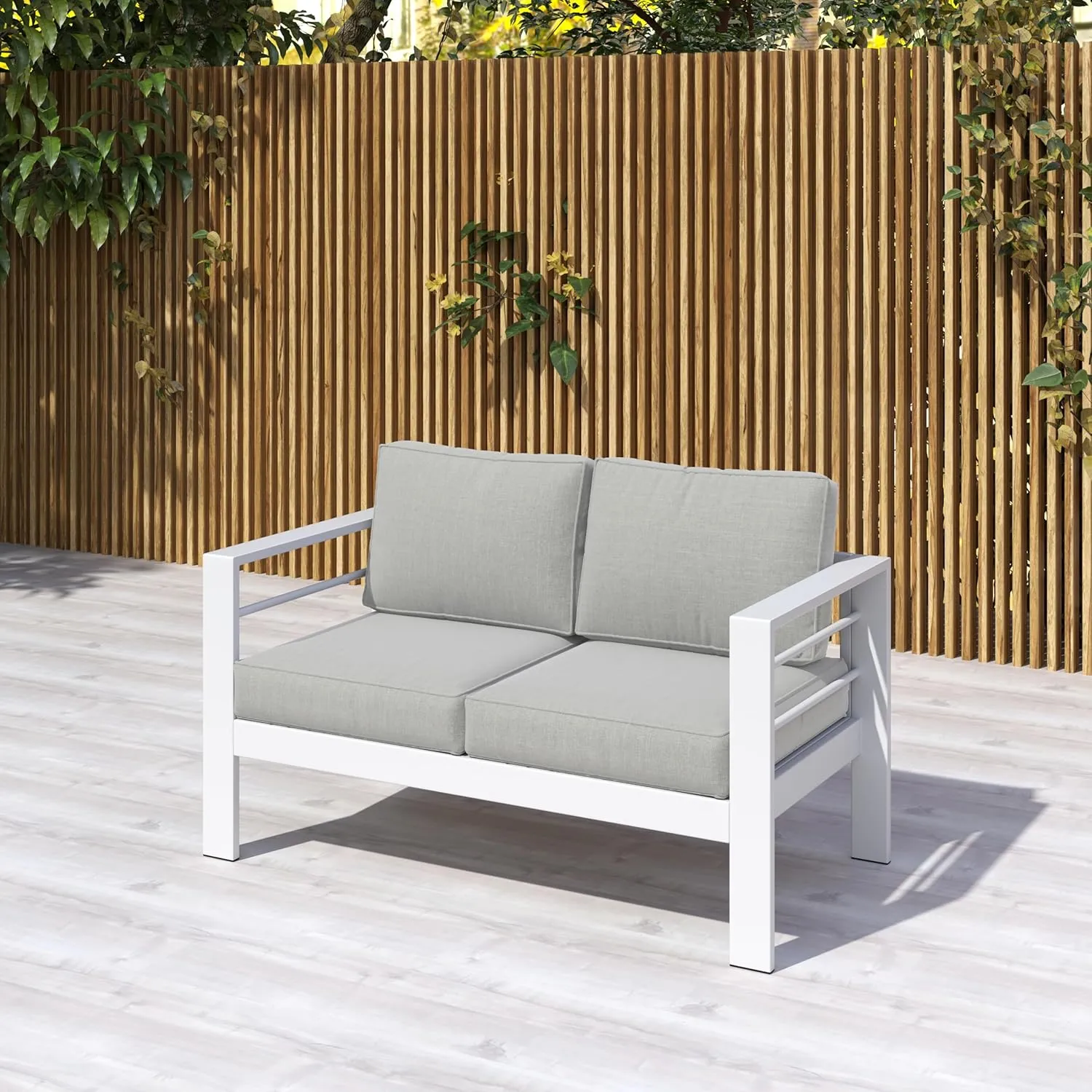 Kiss the Water Outdoor Patio Furniture Loveseat Sofa, All-Weather Metal Aluminum Patio Couch with 5" Thick and Soft Cushion and Wide Arm, Outdoor Couch for Balcony, Porch, Backyard
