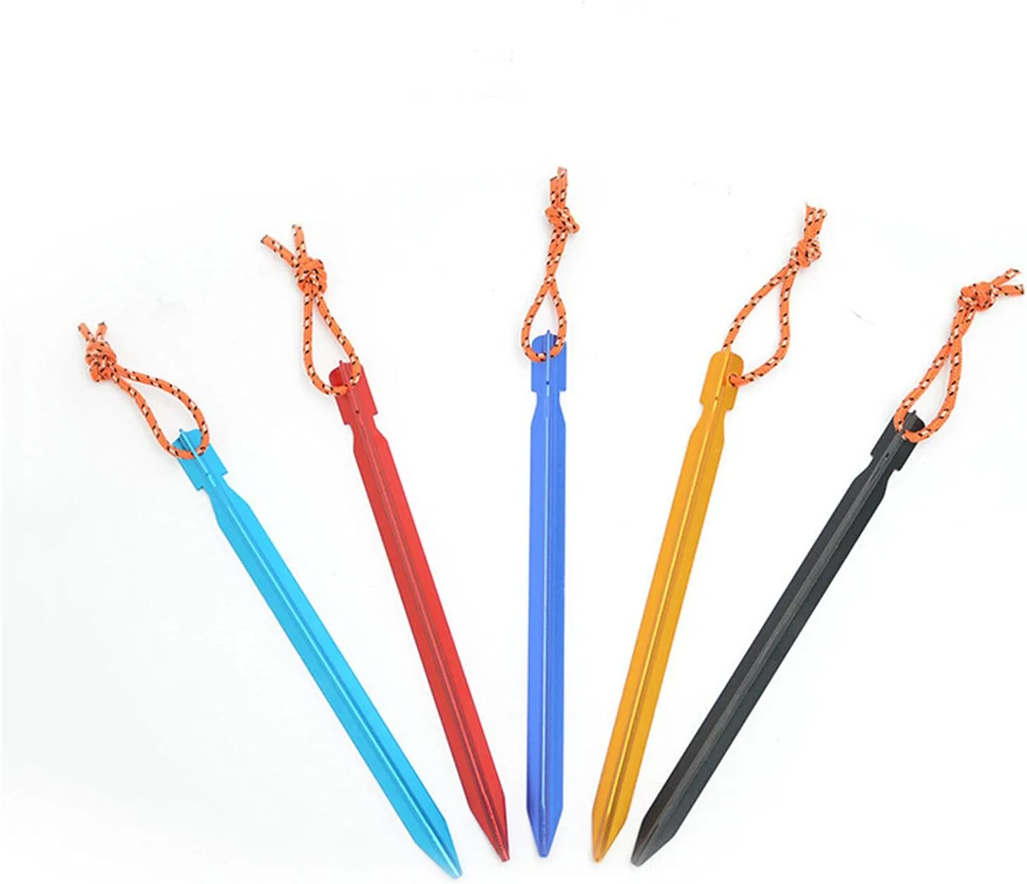 KK5 Tent Stakes Pegs - 20pcs Aluminum 7" Tent Pegs Stakes- 4pcs Outdoor Guy Lines Reflective Ropes - 1 Plastic Awl - 1 Nail Puller - 4pcs Buckles for Camping Canopy Rain Tarp Hiking Gardening