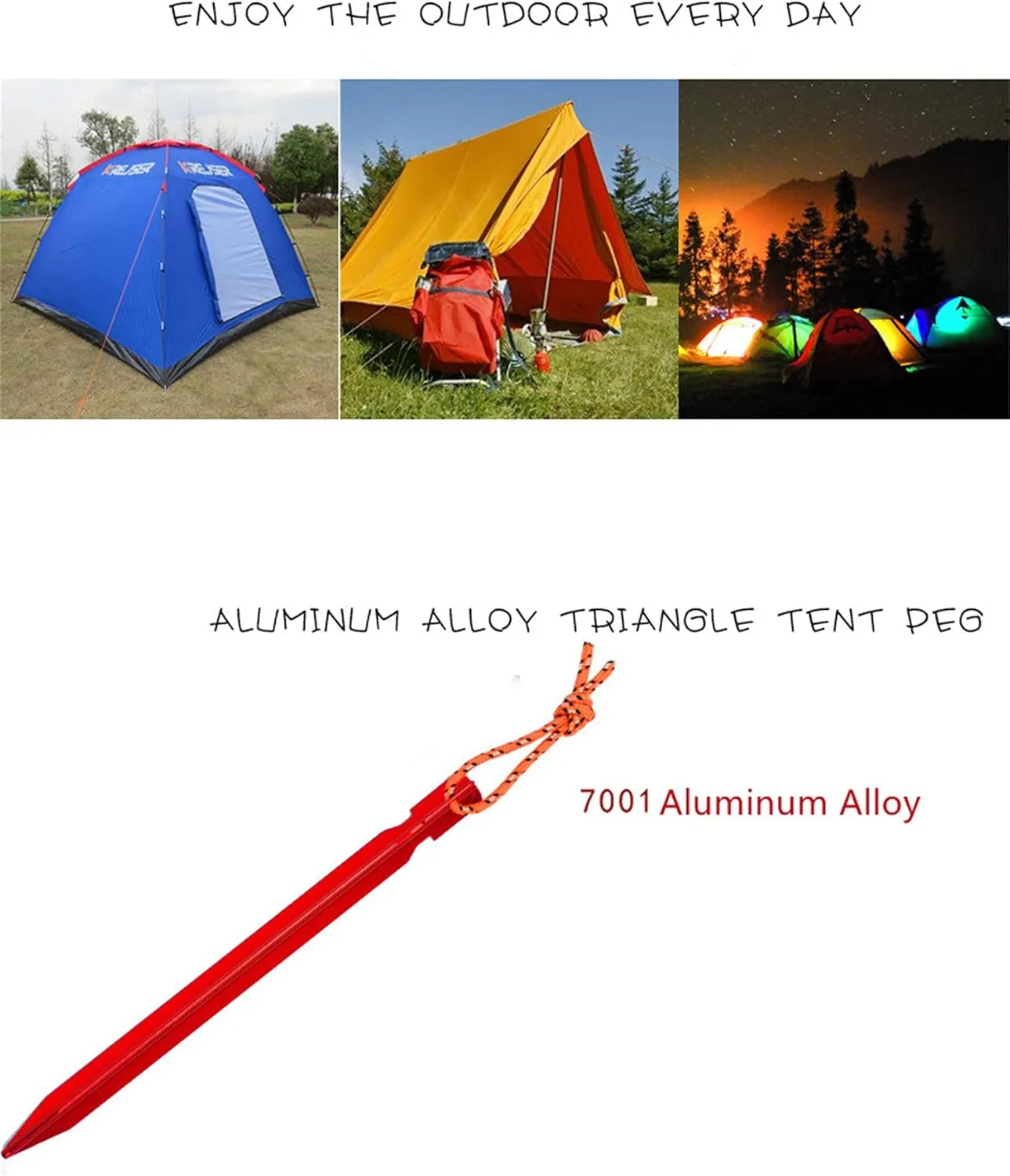 KK5 Tent Stakes Pegs - 20pcs Aluminum 7" Tent Pegs Stakes- 4pcs Outdoor Guy Lines Reflective Ropes - 1 Plastic Awl - 1 Nail Puller - 4pcs Buckles for Camping Canopy Rain Tarp Hiking Gardening