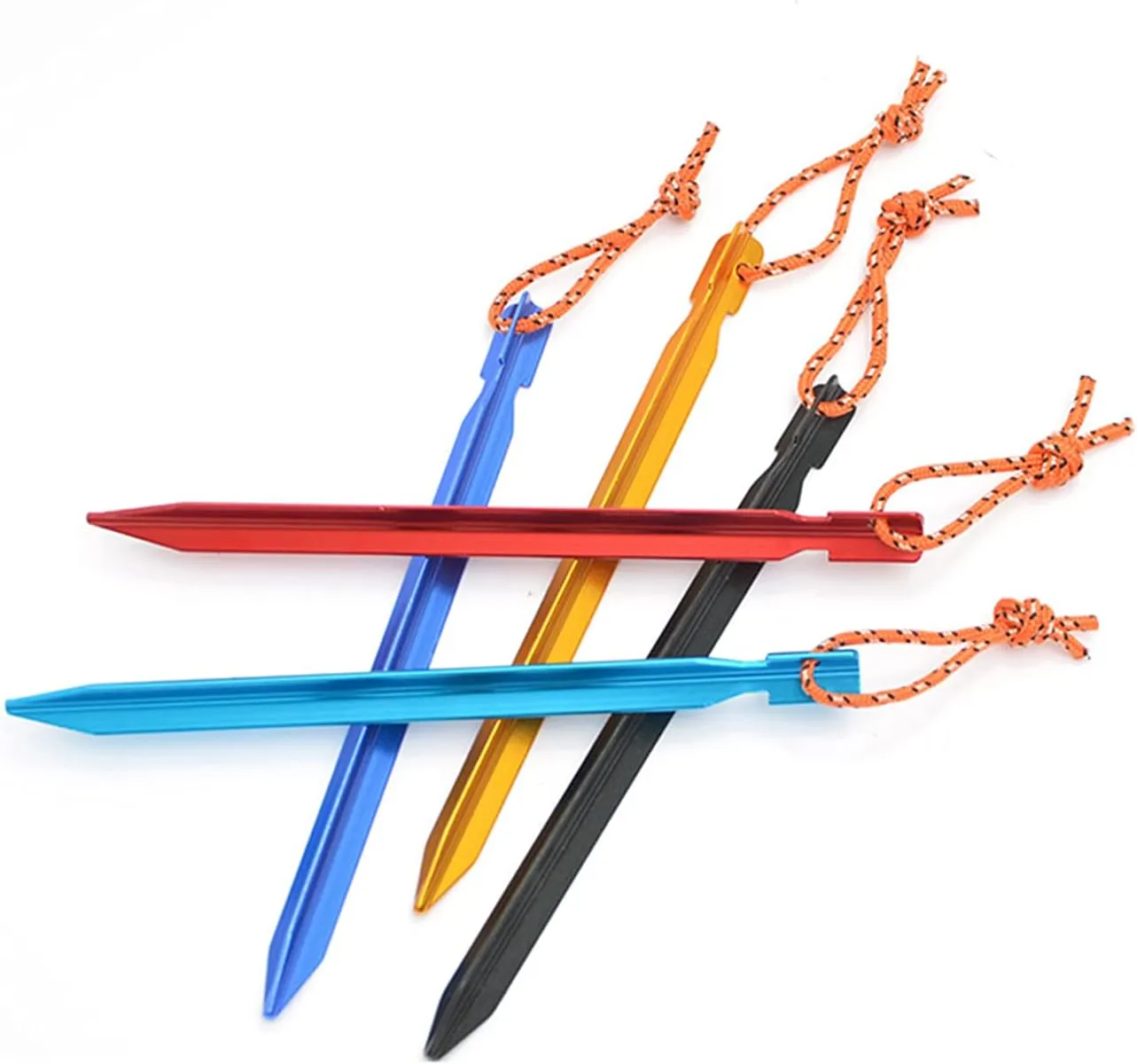 KK5 Tent Stakes Pegs - 20pcs Aluminum 7" Tent Pegs Stakes- 4pcs Outdoor Guy Lines Reflective Ropes - 1 Plastic Awl - 1 Nail Puller - 4pcs Buckles for Camping Canopy Rain Tarp Hiking Gardening