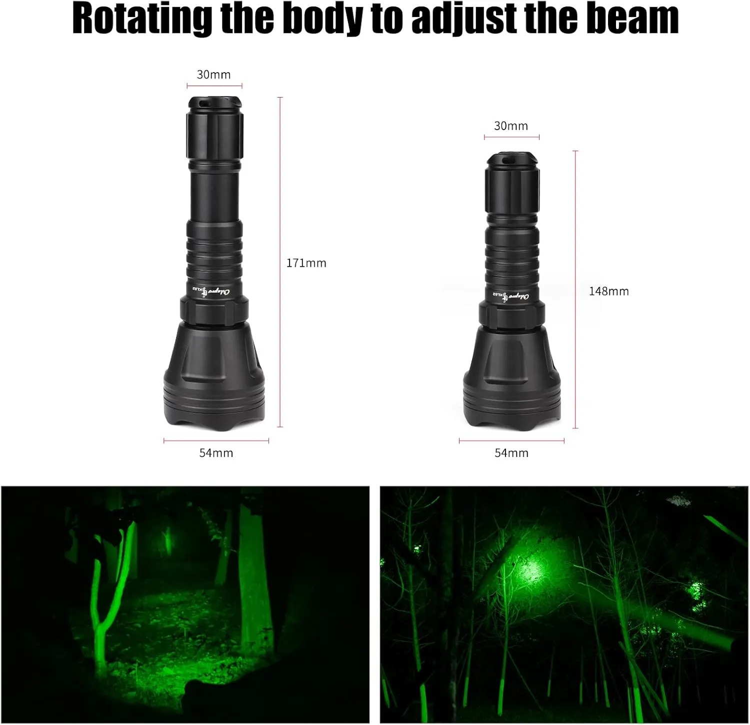 KL52 Green Light Scope Mount Flashlight for Night Hunting 452 Yards Long Range Super Bright Zoomable Green Lens Spotlight with Stepless Dimming Pressure Switch for Predator Coyote Hog Varmint