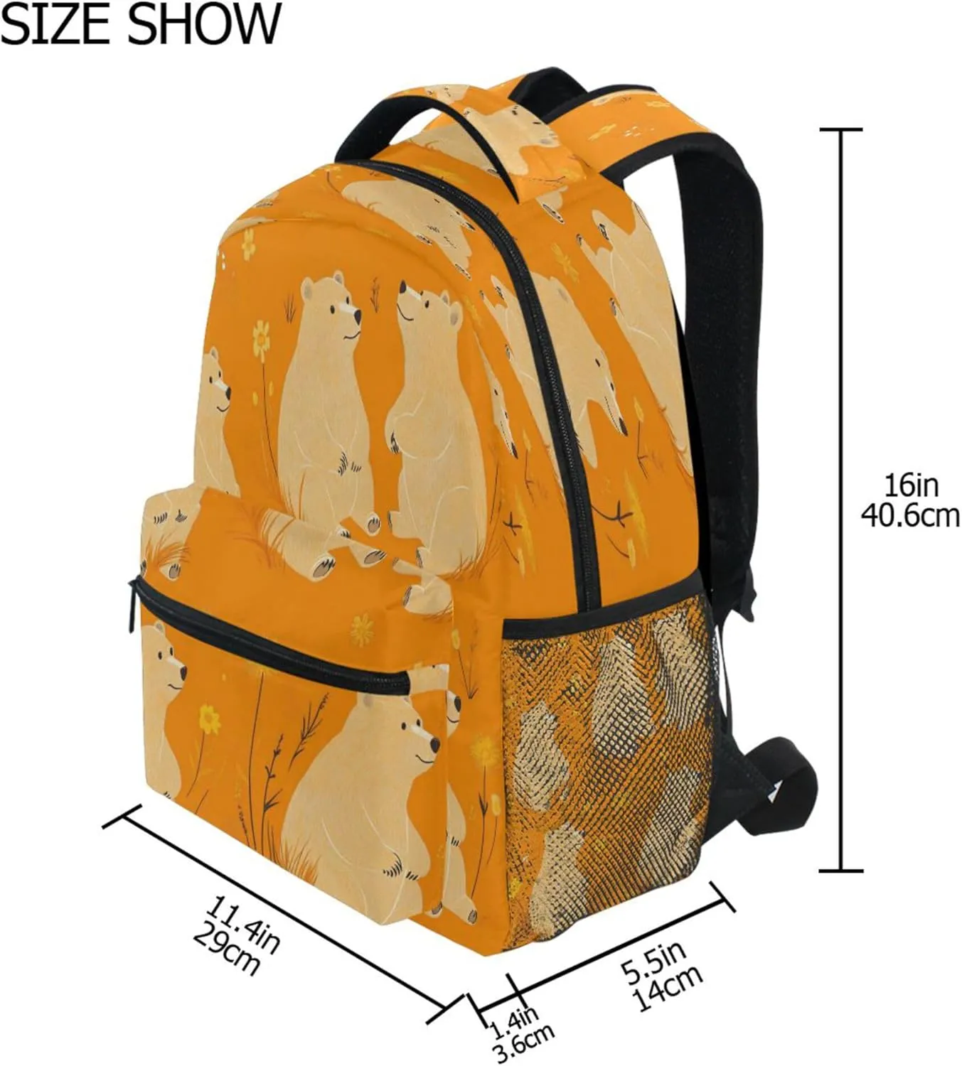 KLL Fun Backpack for Men and Women Fashion Laptop Bookbag with Chest Strap Gift Men & Women Beauty Bears Orange
